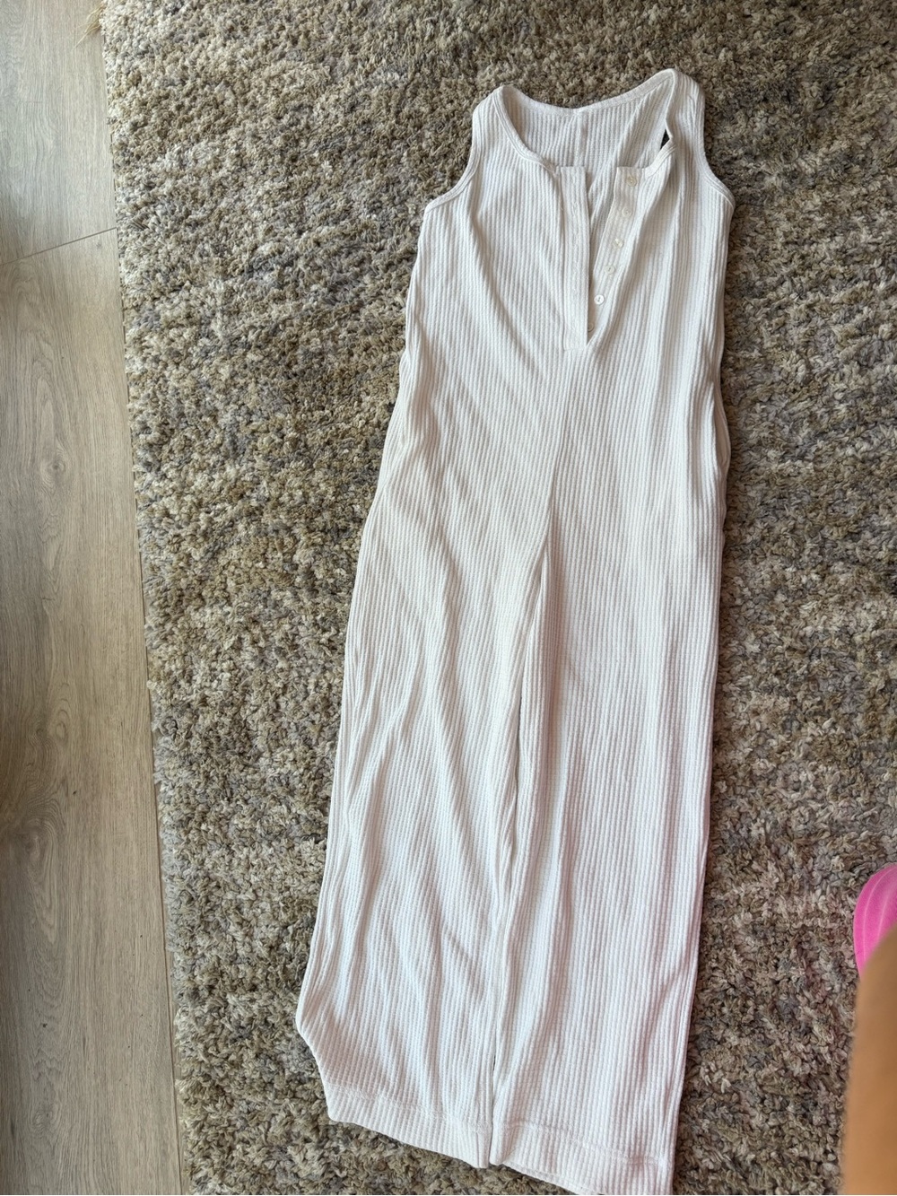 Sleeveless Ribbed Maxi Jumpsuit in Off-White